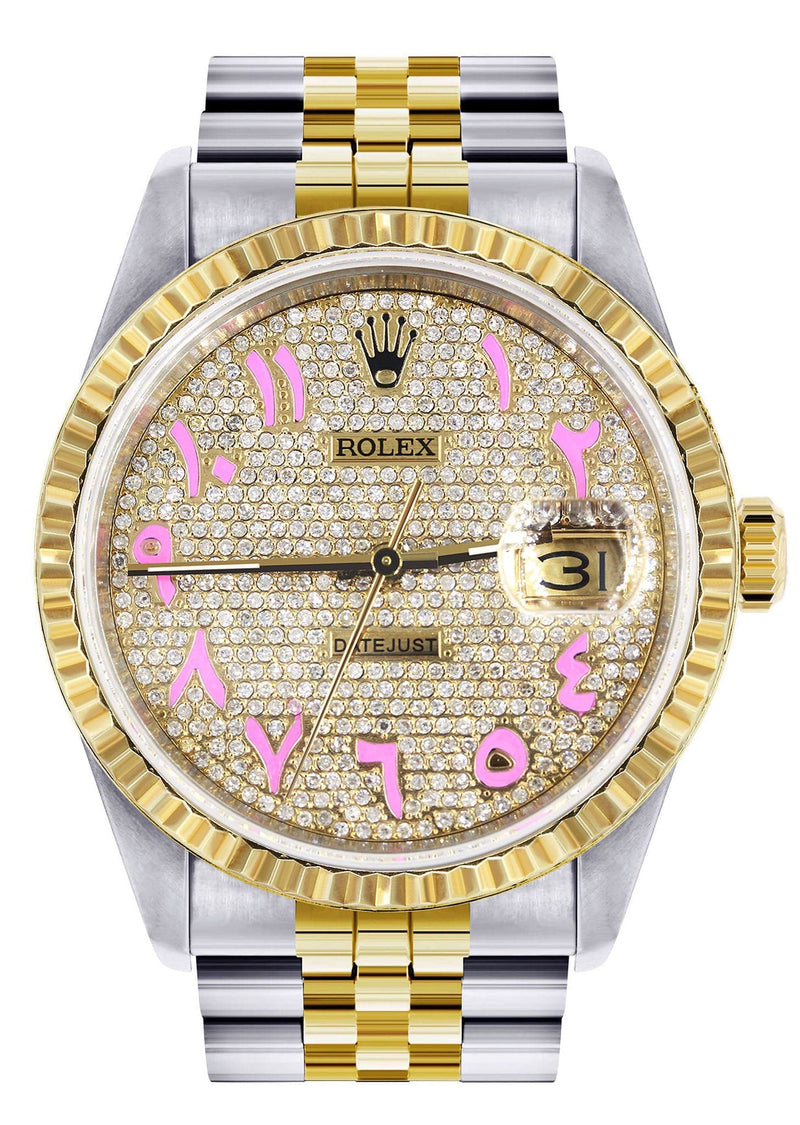Mens Rolex Datejust Watch 16233 Two Tone | Fluted Bezel | 36Mm | Diamond Pink Arabic Numeral | Jubilee Band