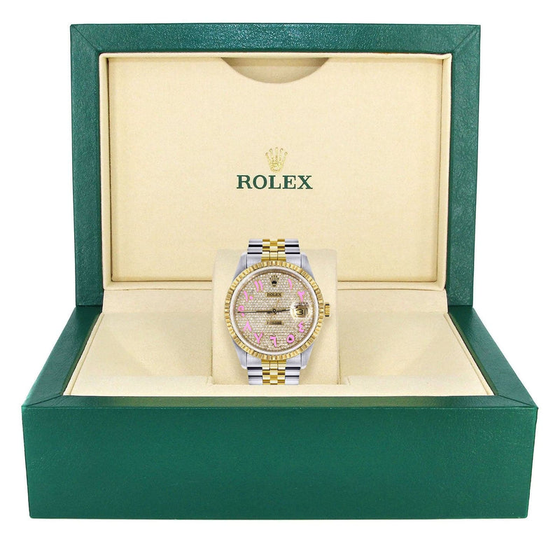 Mens Rolex Datejust Watch 16233 Two Tone | Fluted Bezel | 36Mm | Diamond Pink Arabic Numeral | Jubilee Band