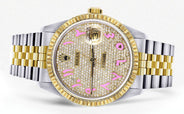 Mens Rolex Datejust Watch 16233 Two Tone | Fluted Bezel | 36Mm | Diamond Pink Arabic Numeral | Jubilee Band