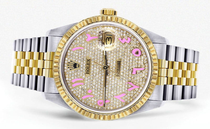 Mens Rolex Datejust Watch 16233 Two Tone | Fluted Bezel | 36Mm | Diamond Pink Arabic Numeral | Jubilee Band