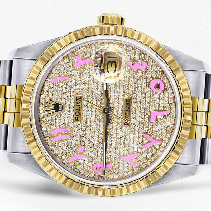 Womens Rolex Datejust Watch 16233 Two Tone | 36Mm | Diamond Pink Arabic Numeral | Fluted Bezel | Jubilee Band