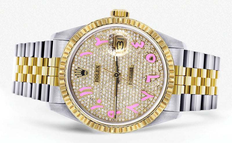 Womens Rolex Datejust Watch 16233 Two Tone | 36Mm | Diamond Pink Arabic Numeral | Fluted Bezel | Jubilee Band