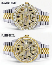 Diamond Gold Rolex Watch For Men 16233 | 36Mm | Black Arabic Full Diamond Dial | Jubilee Band