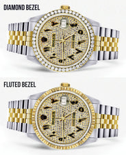 Womens Diamond Gold Rolex Watch 16233 | 36Mm | Black Arabic Full Diamond Dial | Jubilee Band