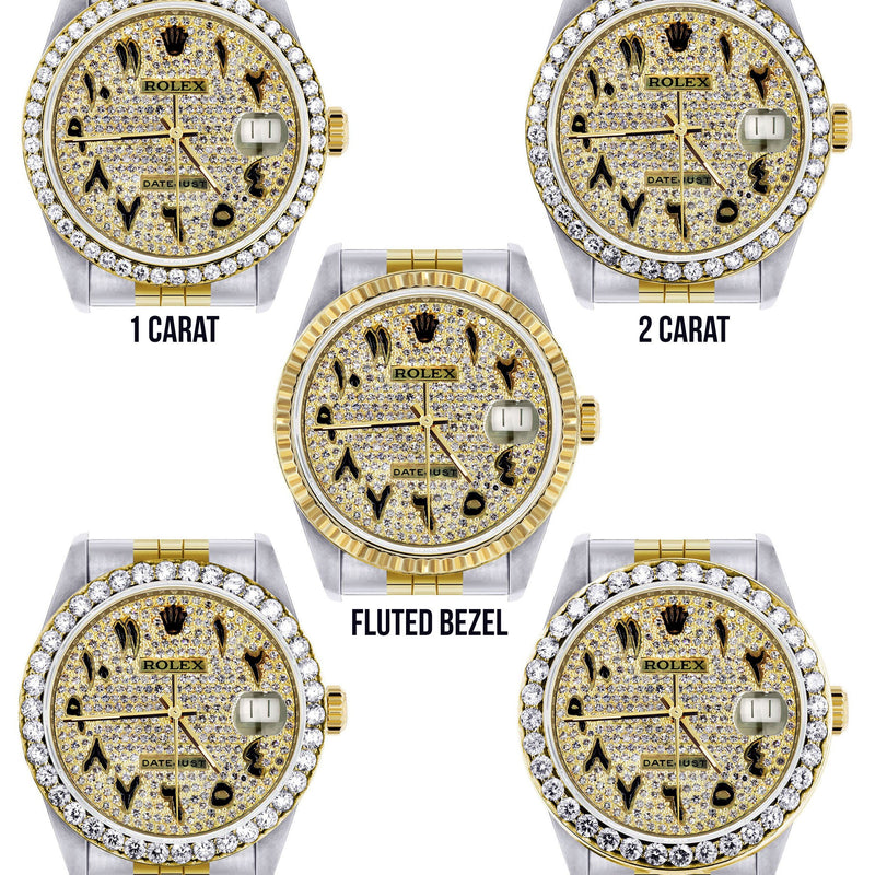 Womens Diamond Gold Rolex Watch 16233 | 36Mm | Black Arabic Full Diamond Dial | Jubilee Band