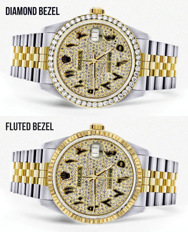 Diamond Gold Rolex Watch For Men 16233 | 36Mm | Black Arabic Full Diamond Dial | Jubilee Band