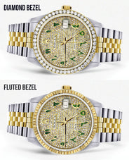 Diamond Gold Rolex Watch For Men 16233 | 36Mm | Custom Green Arabic Full Diamond Dial | Jubilee Band