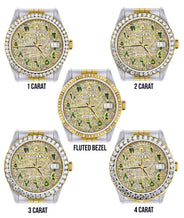 Womens Diamond Gold Rolex Watch 16233 | 36Mm | Custom Green Arabic Full Diamond Dial | Jubilee Band