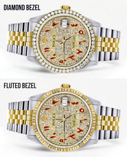 Diamond Gold Rolex Watch For Men 16233 | 36Mm | Custom Red Arabic Full Diamond Dial | Jubilee Band