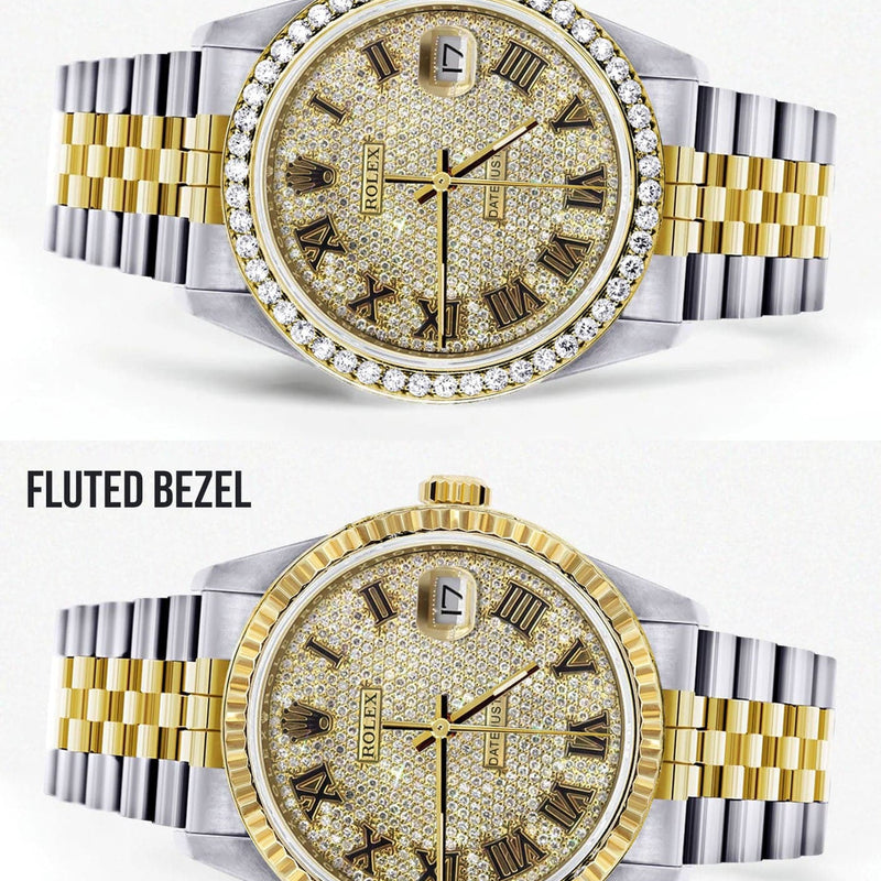 Diamond Gold Rolex Watch For Men 16233 | 36MM | Full Diamond Roman Dial | Jubilee Band