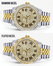 Diamond Gold Rolex Watch For Men 16233 | 36MM | Full Diamond Roman Dial | Jubilee Band
