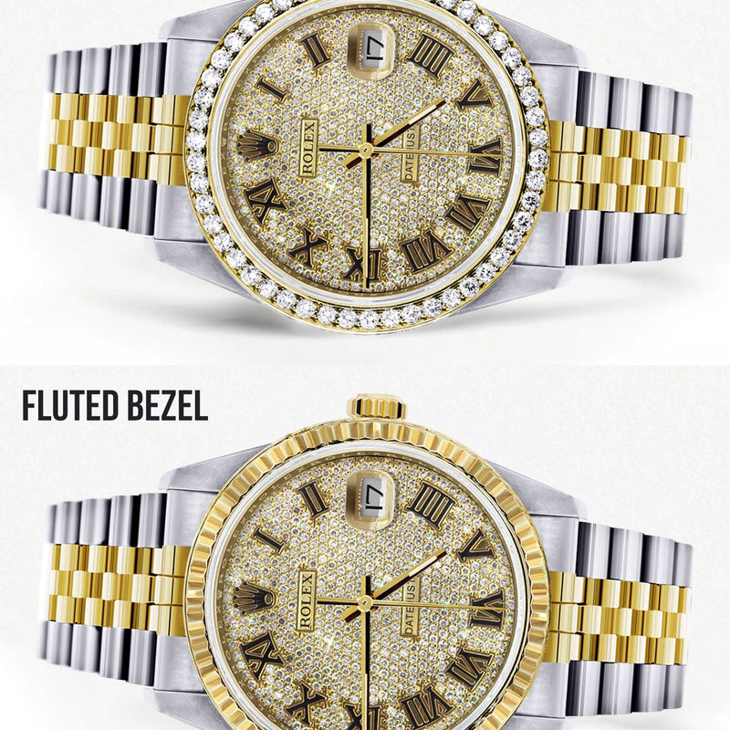 Womens Gold Rolex Watch 16233 | 36MM | Full Diamond Roman Dial | Jubilee Band