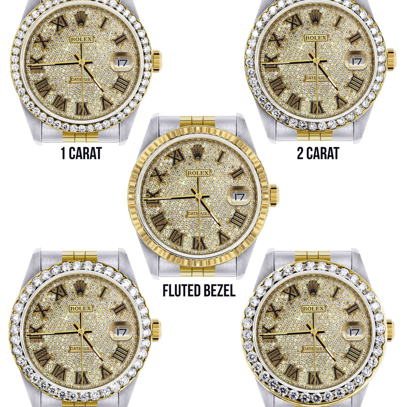 Diamond Gold Rolex Watch For Men 16233 | 36MM | Full Diamond Roman Dial | Jubilee Band