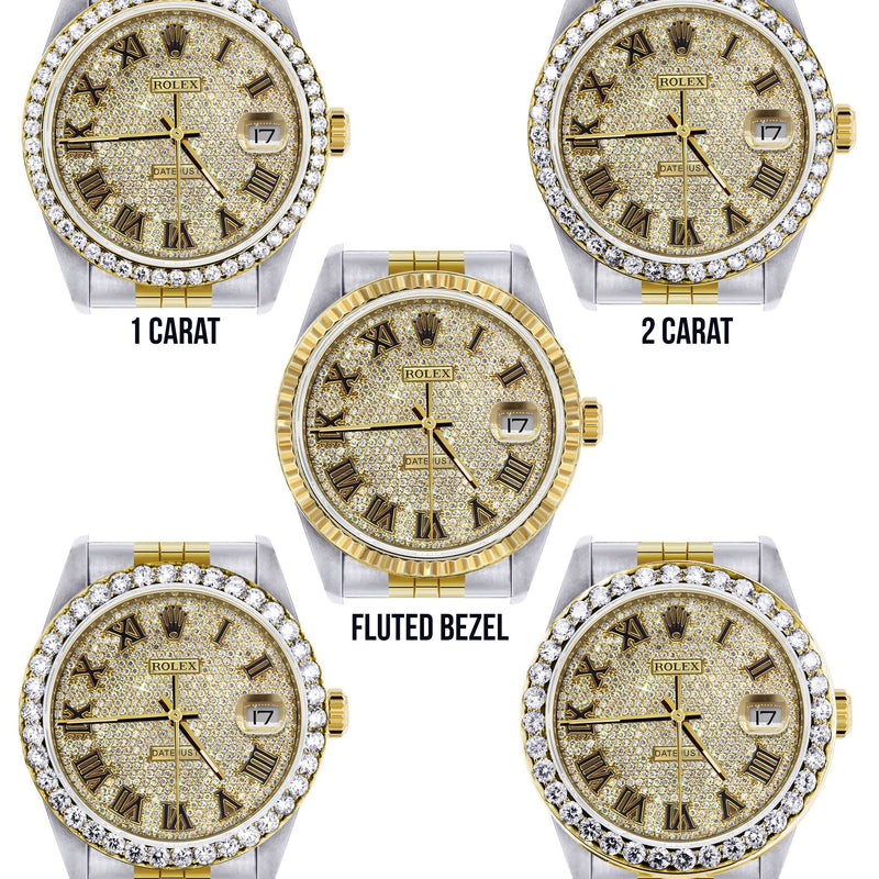 Womens Gold Rolex Watch 16233 | 36MM | Full Diamond Roman Dial | Jubilee Band