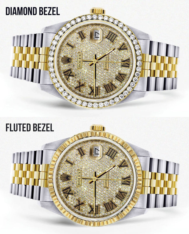 Diamond Gold Rolex Watch For Men 16233 | 36MM | Full Diamond Roman Dial | Jubilee Band