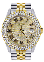 Diamond Gold Rolex Watch For Men 16233 | 36Mm | Diamond Gold Roman Numeral Dial | Two Row 4.25 Carat Bezel | Jubilee Band