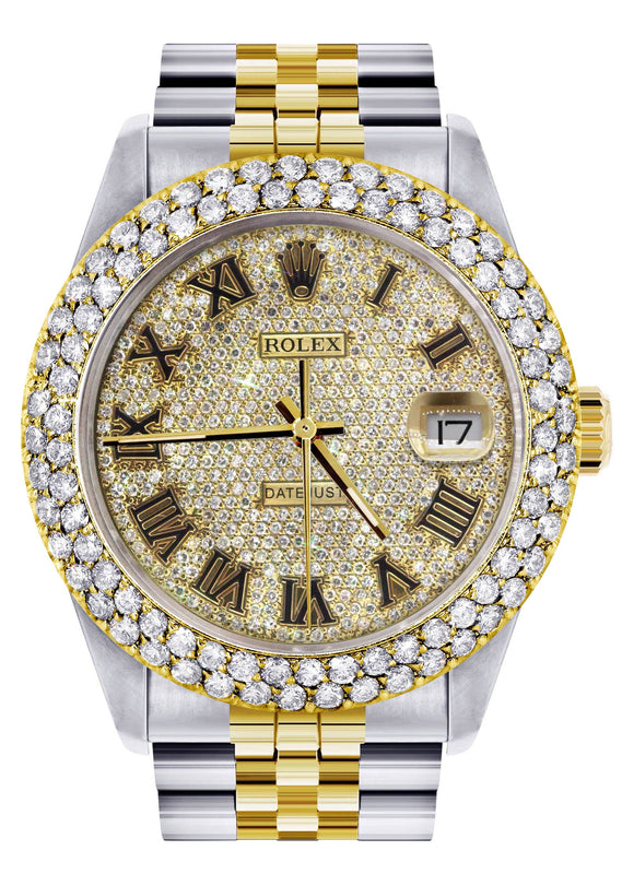 Diamond Gold Rolex Watch For Men 16233 | 36Mm | Diamond Gold Roman Numeral Dial | Two Row 4.25 Carat Bezel | Jubilee Band