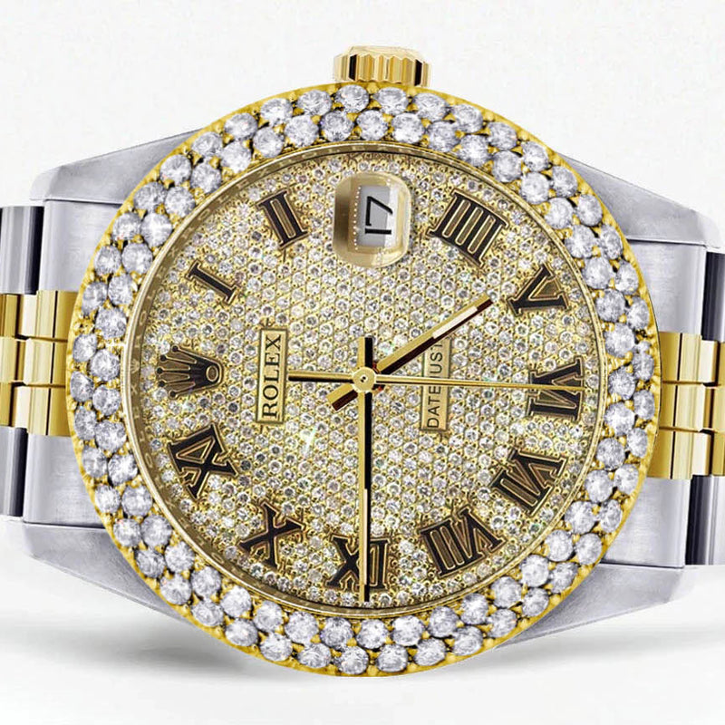 Diamond Gold Rolex Watch For Women 16233 | 36Mm | Diamond Gold Roman Numeral Dial | Two Row 4.25 Carat Bezel | Jubilee Band