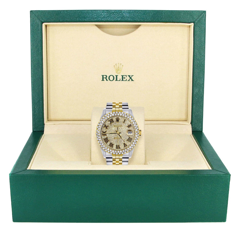 Diamond Gold Rolex Watch For Women 16233 | 36Mm | Diamond Gold Roman Numeral Dial | Two Row 4.25 Carat Bezel | Jubilee Band