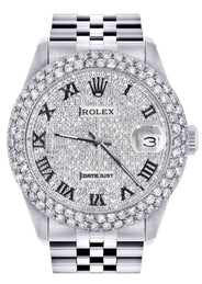 Mens Rolex Datejust Watch 16200 | 36Mm | Full Diamond Roman Numeral Dial | Two Row 4.25 Carat Bezel | Jubilee Band