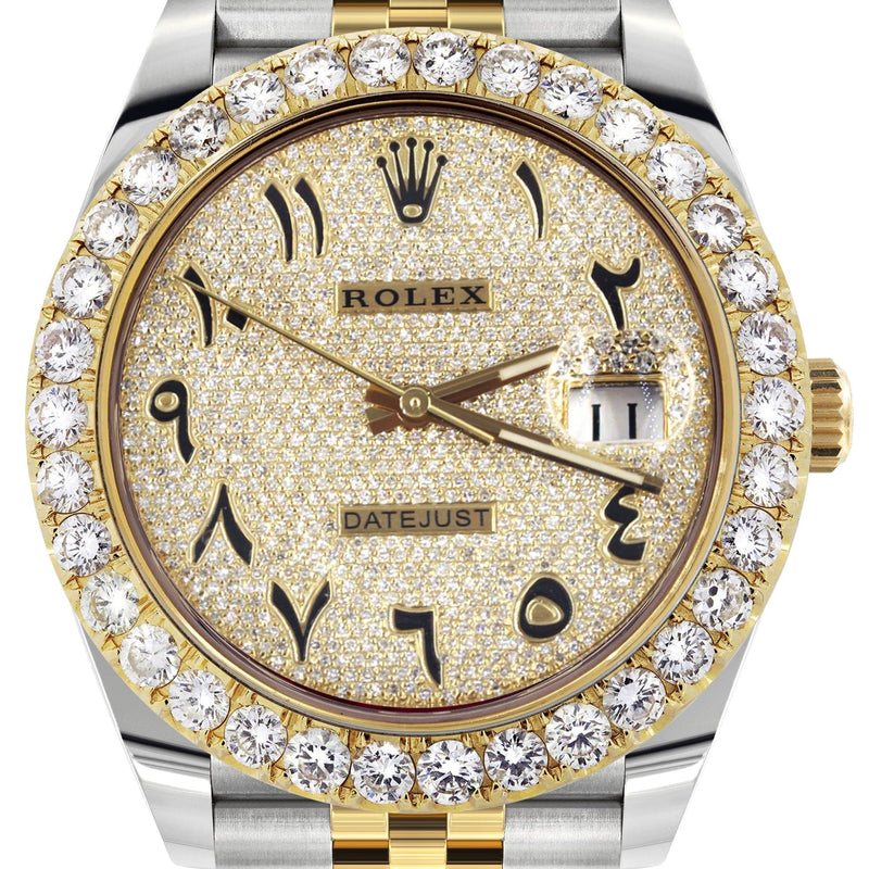 Rolex Datejust 41 Watch | 41 MM | 18K Yellow Gold & Stainless Steel | Custom Iced Out Arabic Diamond Dial | Jubilee Band