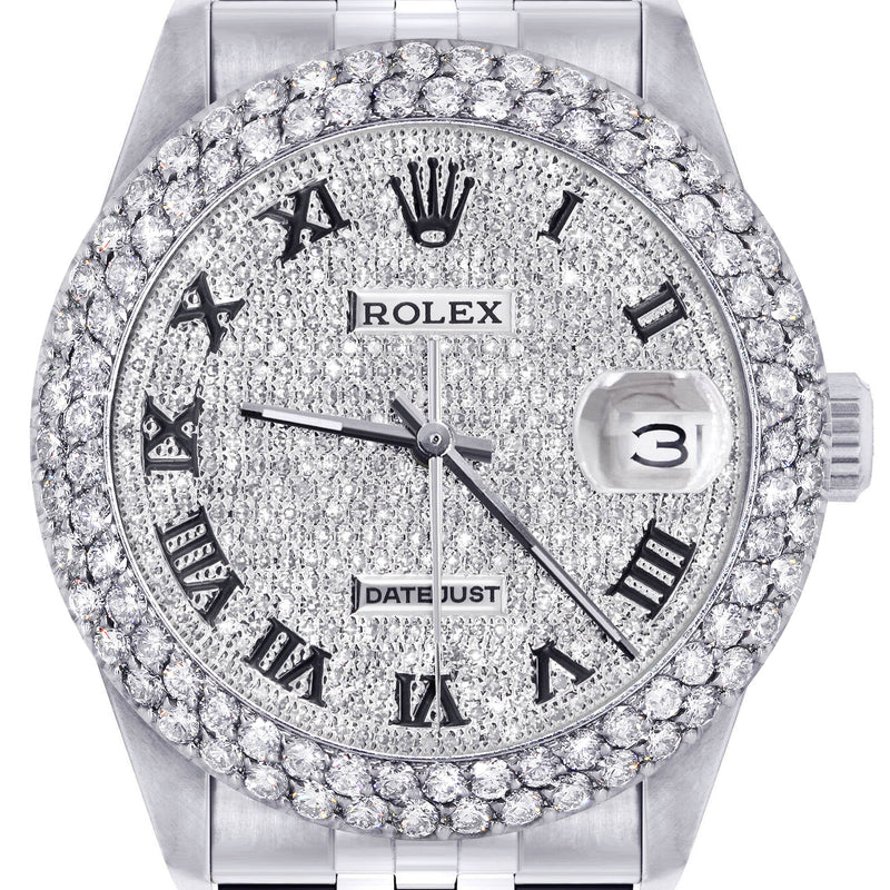 Womens Rolex Datejust Watch 16200 | 36Mm | Full Diamond Roman Numeral Dial | Two Row 4.25 Carat Bezel | Jubilee Band