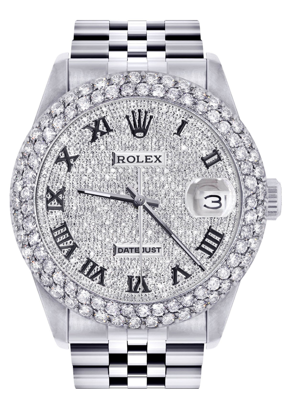 Womens Rolex Datejust Watch 16200 | 36Mm | Full Diamond Roman Numeral Dial | Two Row 4.25 Carat Bezel | Jubilee Band