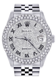 Womens Rolex Datejust Watch 16200 | 36Mm | Full Diamond Roman Numeral Dial | Two Row 4.25 Carat Bezel | Jubilee Band