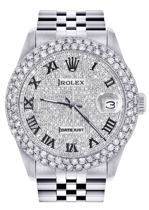 Womens Rolex Datejust Watch 16200 | 36Mm | Full Diamond Roman Numeral Dial | Two Row 4.25 Carat Bezel | Jubilee Band