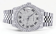 Mens Rolex Datejust Watch 16200 | 36Mm | Full Diamond Roman Numeral Dial | Two Row 4.25 Carat Bezel | Jubilee Band
