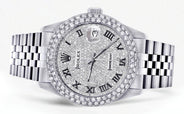 Womens Rolex Datejust Watch 16200 | 36Mm | Full Diamond Roman Numeral Dial | Two Row 4.25 Carat Bezel | Jubilee Band