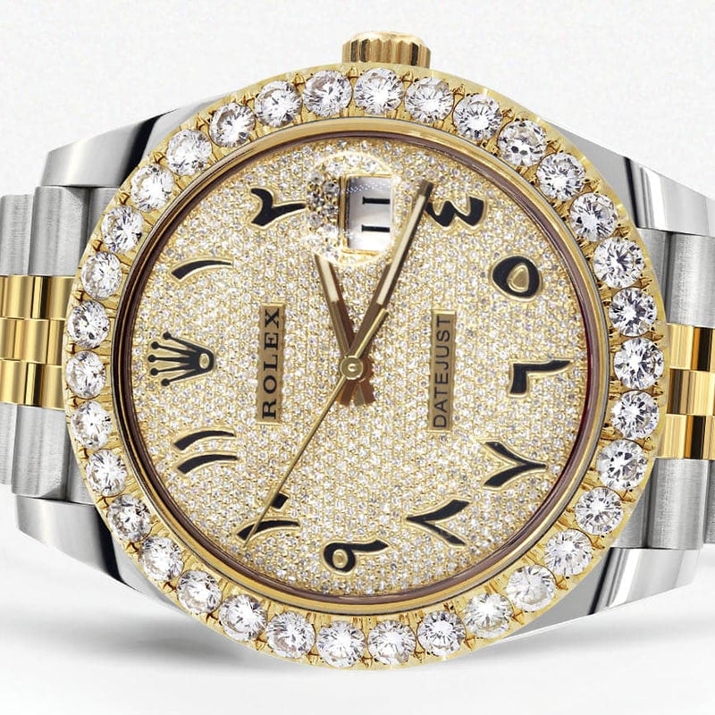 Rolex Datejust 41 Watch | 41 MM | 18K Yellow Gold & Stainless Steel | Custom Iced Out Arabic Diamond Dial | Jubilee Band