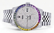 Diamond Gold Rolex Watch For Men 16200 | 36Mm | Rainbow Sapphire Bezel | Iced Out Diamond Dial | Jubilee Band