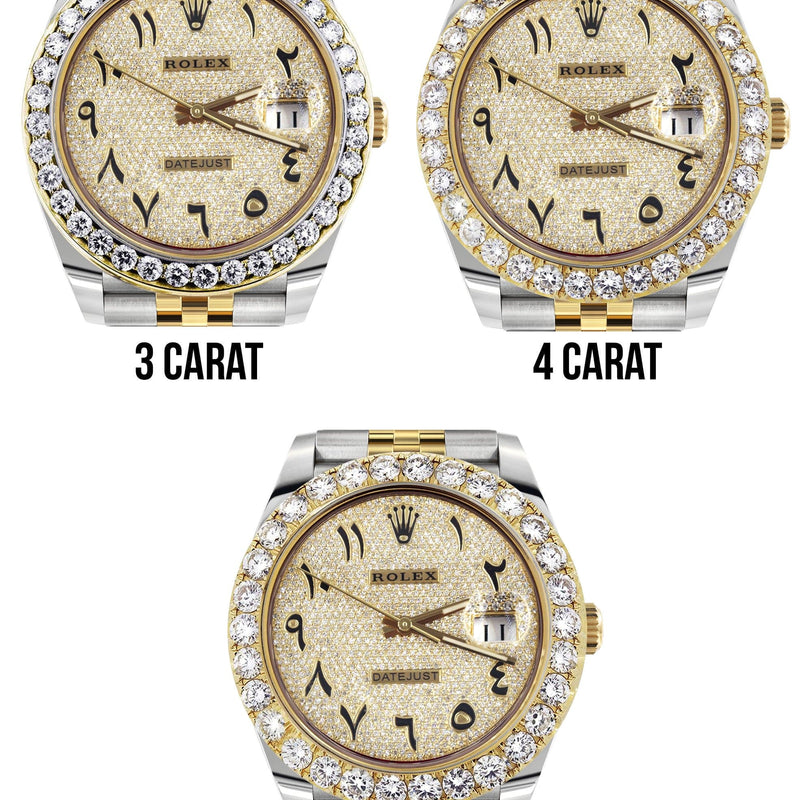 Rolex Datejust 41 Watch | 41 MM | 18K Yellow Gold & Stainless Steel | Custom Iced Out Arabic Diamond Dial | Jubilee Band