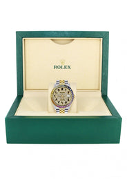 Diamond Gold Rolex Watch For Men 16233 | 36Mm | Rainbow Sapphire Bezel | Iced Out Black Arabic Numeral Dial | Jubilee Band