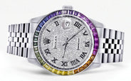 Diamond Gold Rolex Watch For Men 16200 | 36Mm | Rainbow Sapphire Bezel | Iced Out Roman Numeral Dial | Jubilee Band