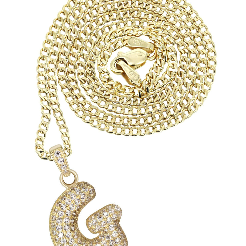 10K Yellow Gold Bubble Letter "G" CZ Necklace | Appx. 4.5 Grams