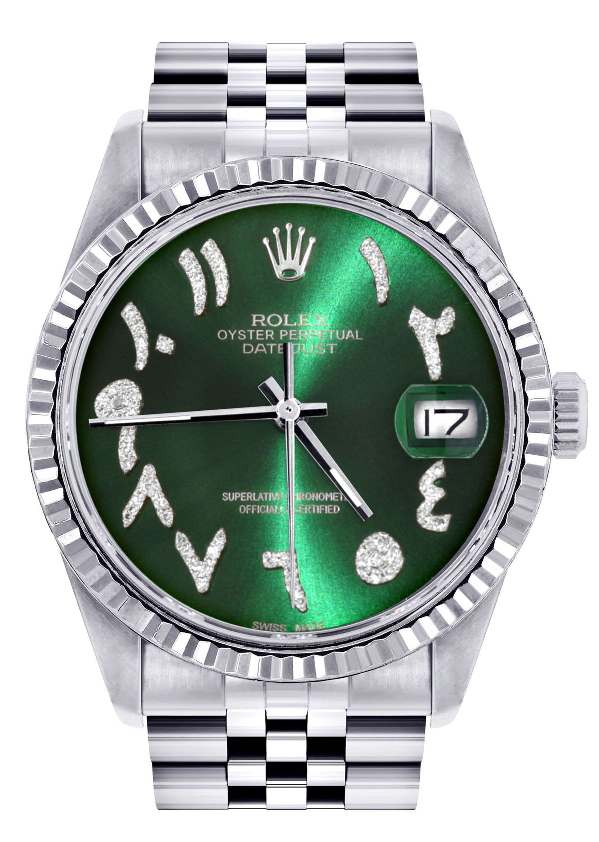 Mens Rolex Datejust Watch 16200 | Fluted Bezel | 36Mm | Green Arabic Dial | Jubilee Band