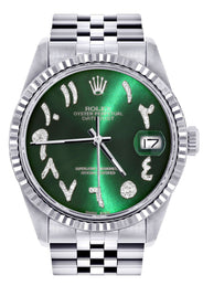 Mens Rolex Datejust Watch 16200 | Fluted Bezel | 36Mm | Green Arabic Dial | Jubilee Band