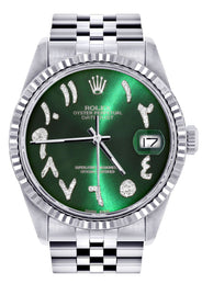 Womens Rolex Datejust Watch 16200 | Fluted Bezel | 36Mm | Green Arabic Dial | Fluted Bezel | Jubilee Band