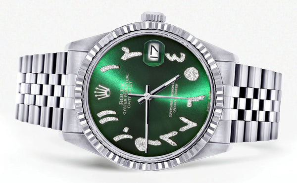 Womens Rolex Datejust Watch 16200 | Fluted Bezel | 36Mm | Green Arabic Dial | Fluted Bezel | Jubilee Band