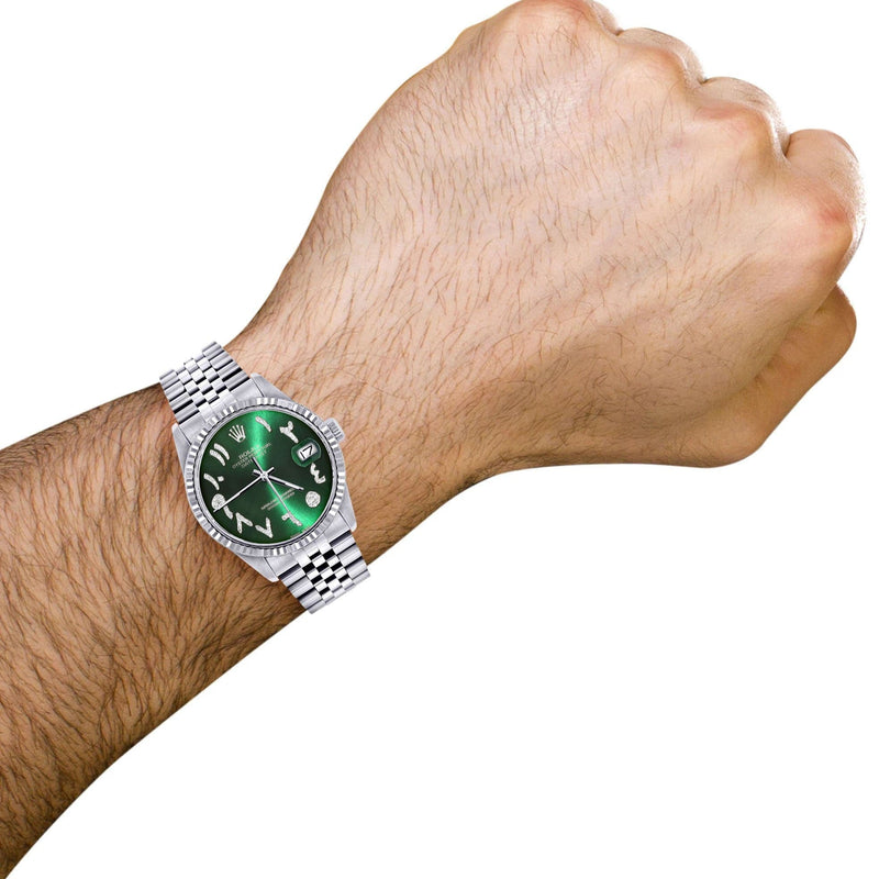 Mens Rolex Datejust Watch 16200 | Fluted Bezel | 36Mm | Green Arabic Dial | Jubilee Band