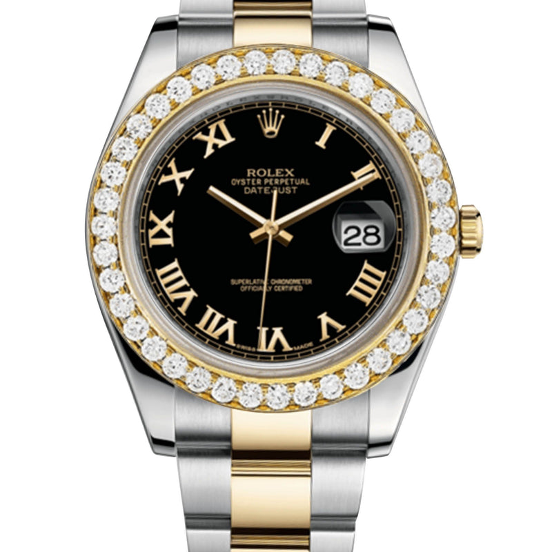 Rolex Datejust Ii Black Dial - Gold Roman Numerals With 5 Carats Of Diamonds