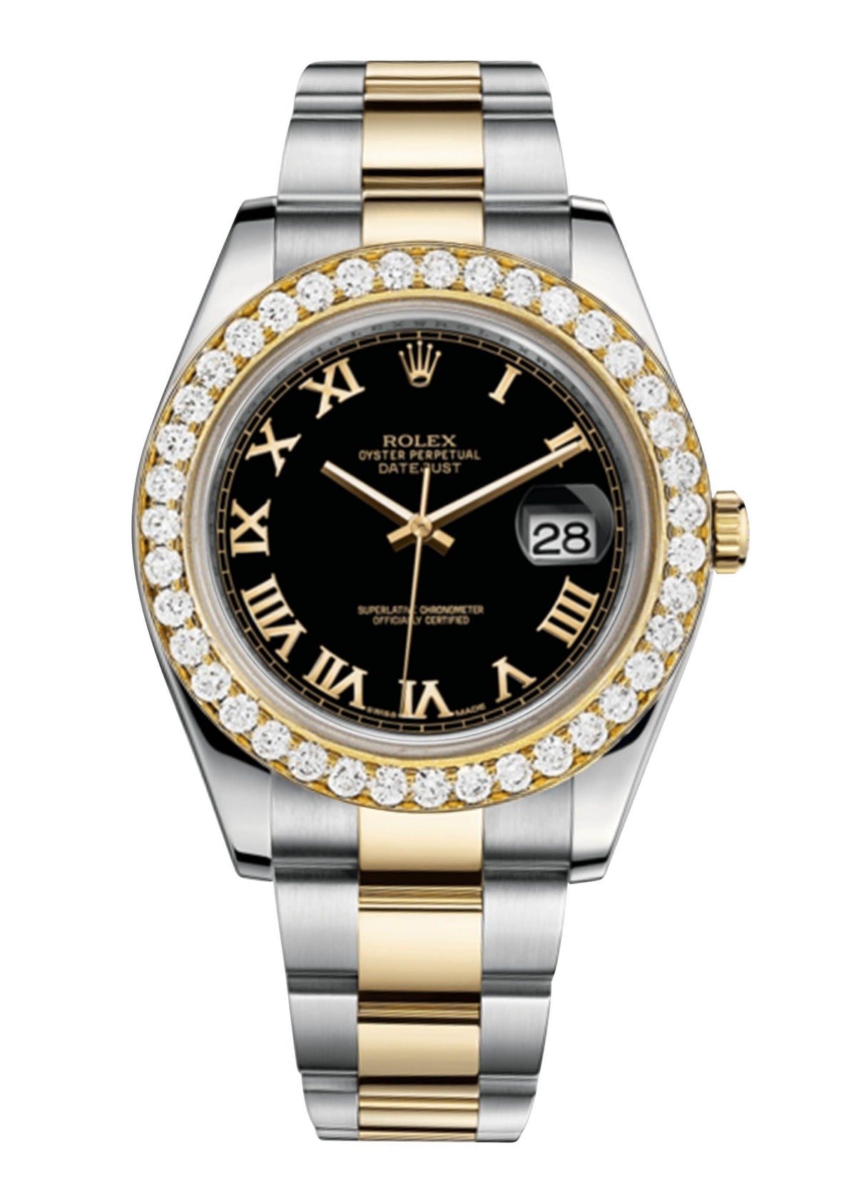 Rolex Datejust Ii Black Dial - Gold Roman Numerals With 5 Carats Of Diamonds
