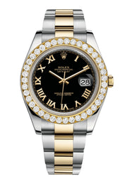 Rolex Datejust Ii Black Dial - Gold Roman Numerals With 5 Carats Of Diamonds