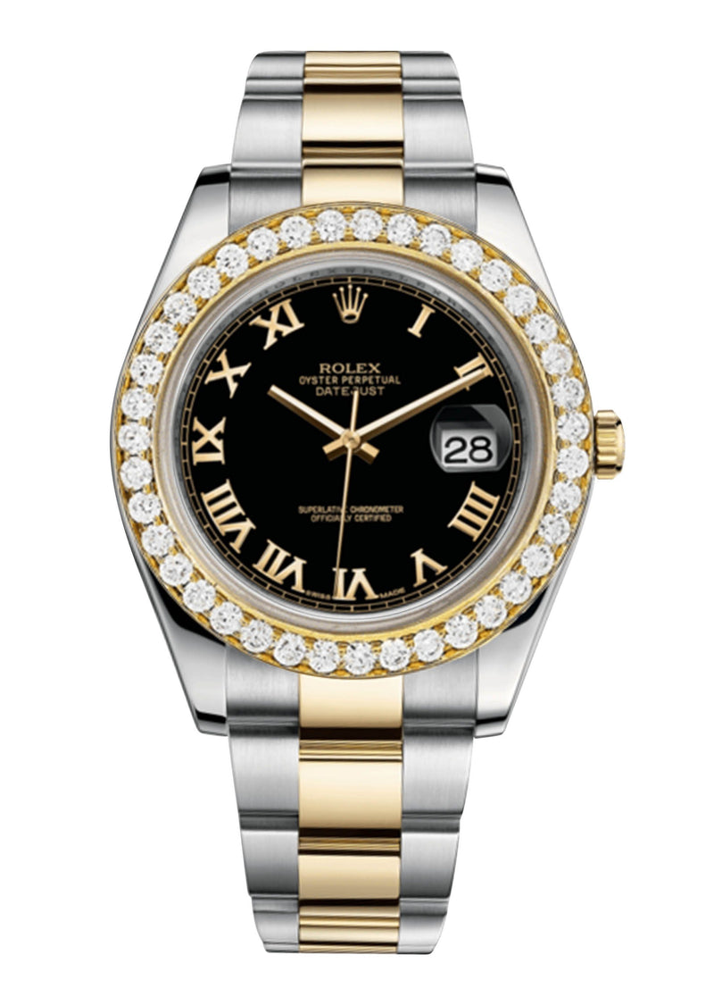 Rolex Datejust Ii Black Dial - Gold Roman Numerals With 5 Carats Of Diamonds