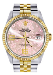 Mens Rolex Datejust Watch 16233 Two Tone | 36Mm | Pink Flower Dial | Jubilee Band