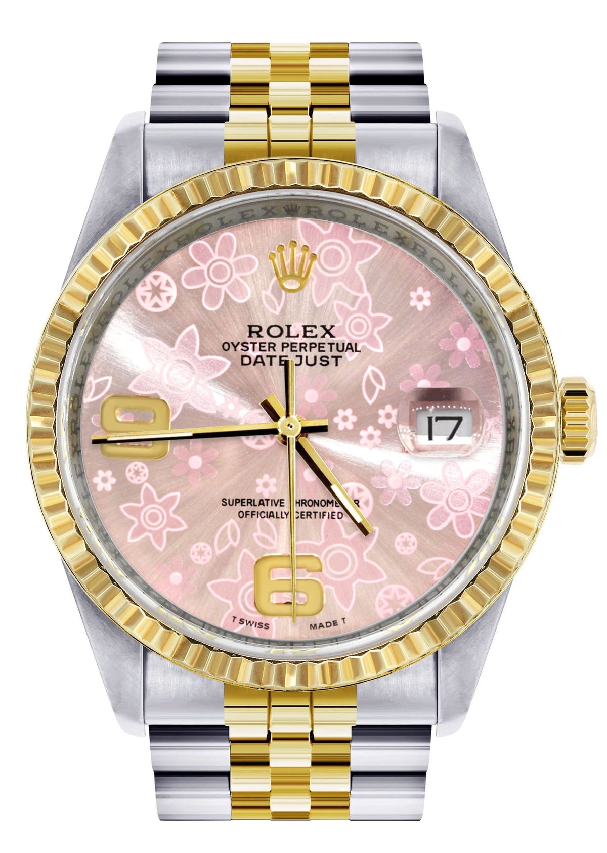 Womens Rolex Datejust Watch 16233 Two Tone | 36Mm | Pink Flower Dial | Fluted Bezel | Jubilee Band