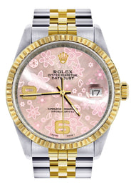 Womens Rolex Datejust Watch 16233 Two Tone | 36Mm | Pink Flower Dial | Fluted Bezel | Jubilee Band