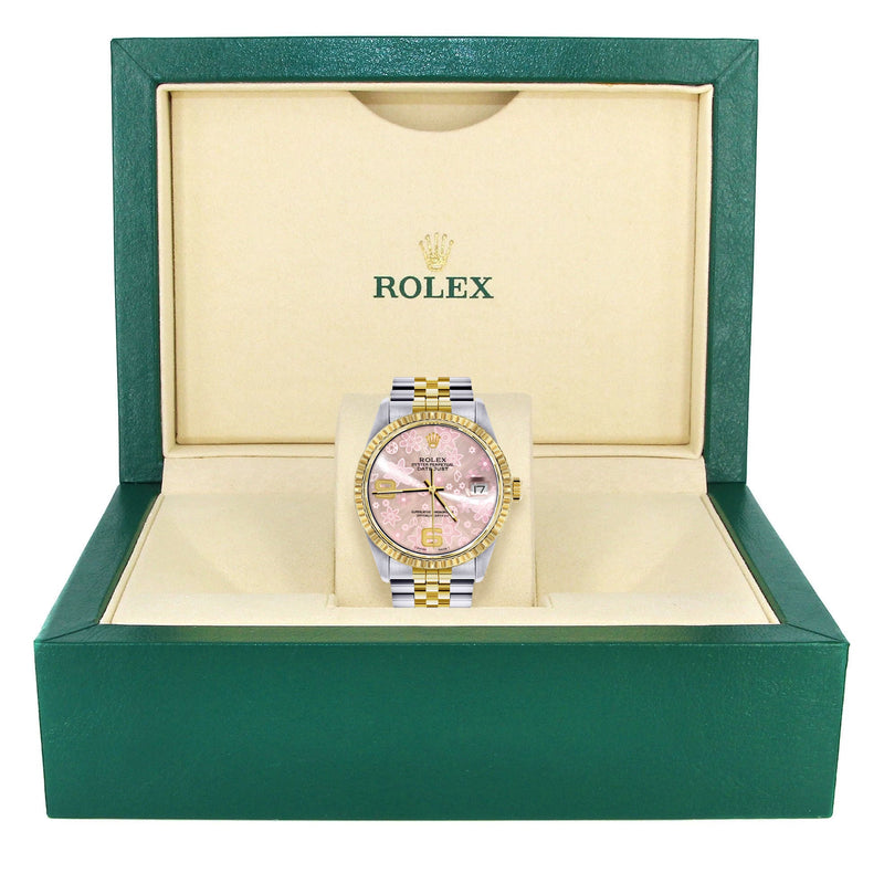 Womens Rolex Datejust Watch 16233 Two Tone | 36Mm | Pink Flower Dial | Fluted Bezel | Jubilee Band
